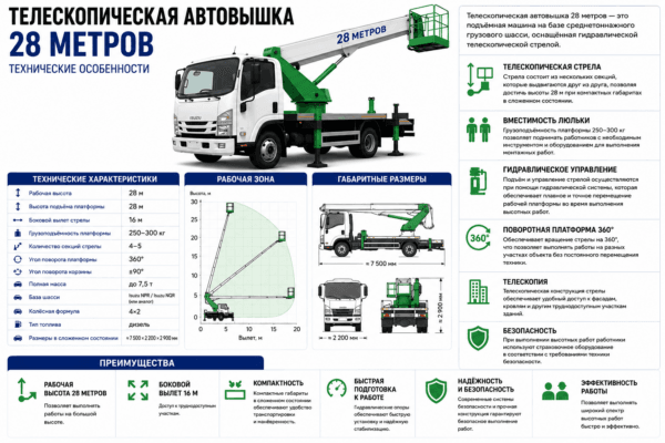 Технические характеристики Автовышки 28 м